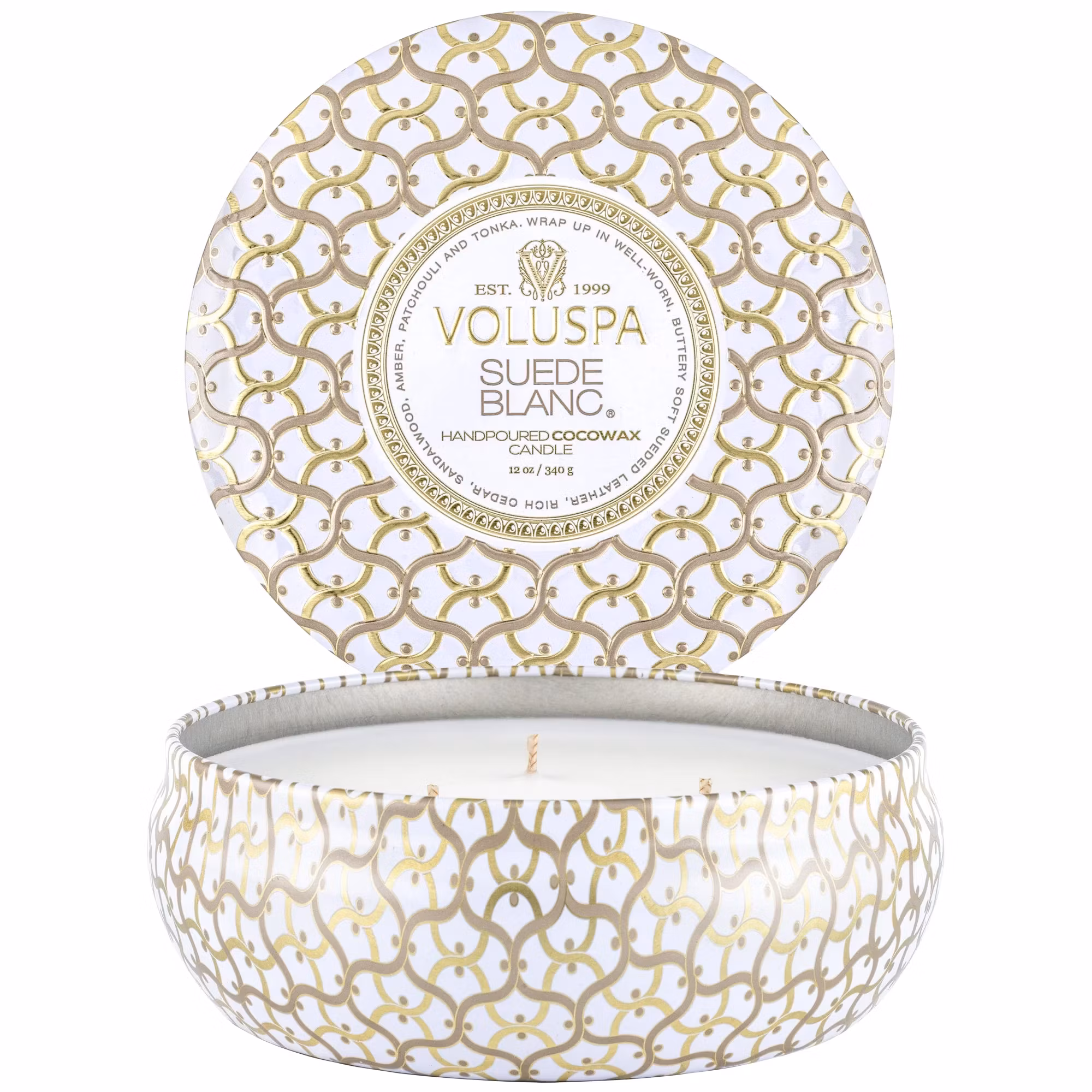 Voluspa - SUEDE BLANC - 3 WICK TIN CANDLE