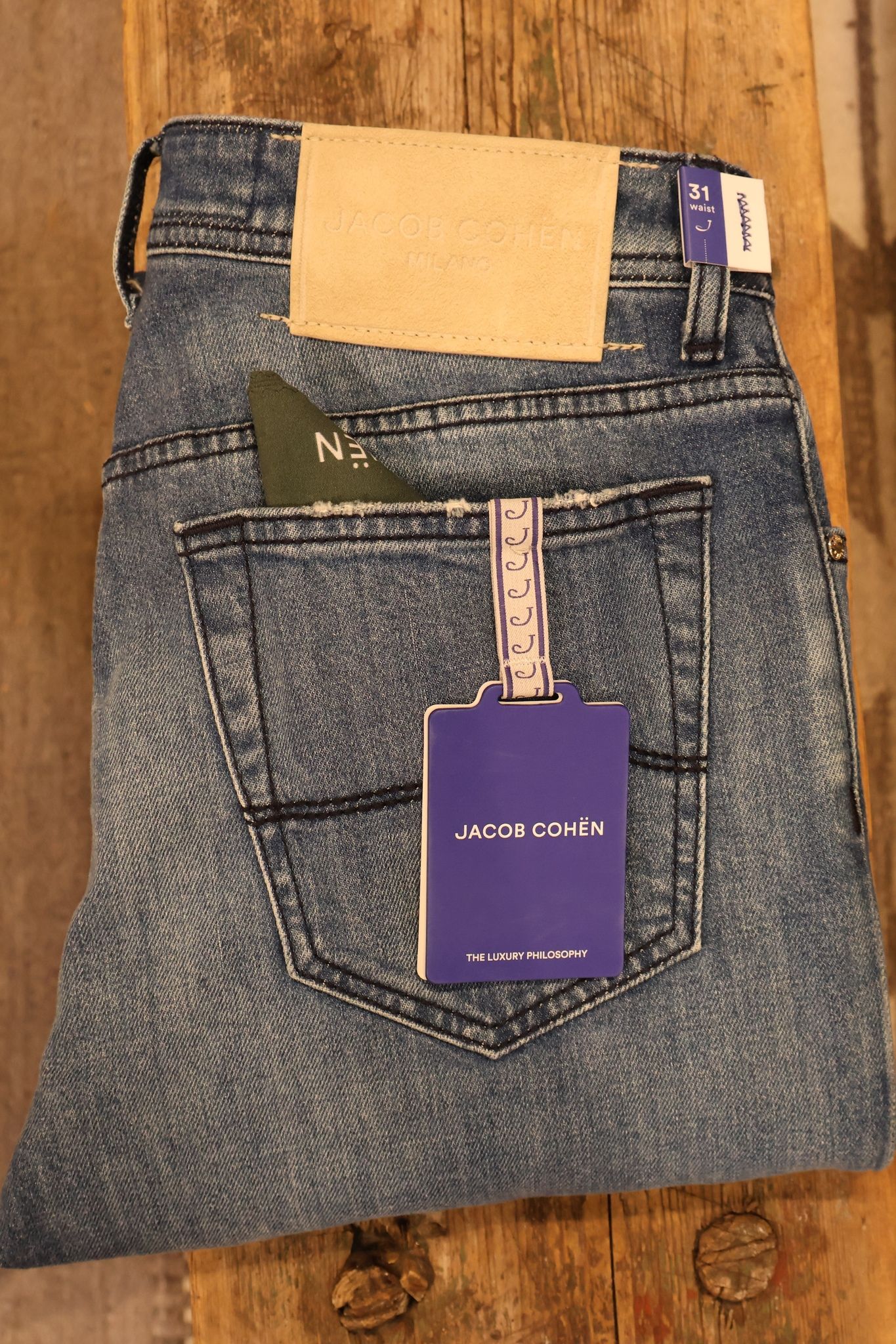 Jacob Cohën - Bard slimfit - Blue with beige leather-patch and gold-toned button