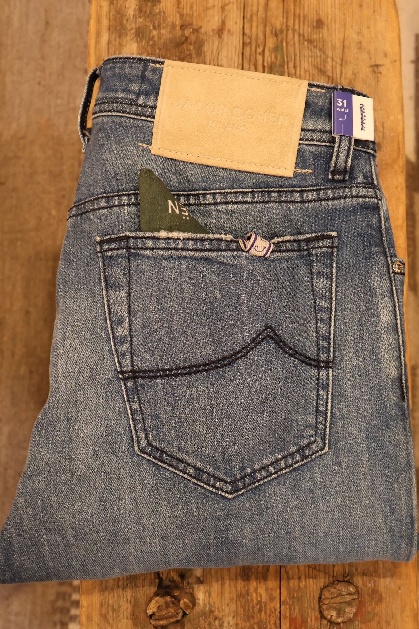 Jacob Cohën - Bard slimfit - Blue with beige leather-patch and gold-toned button