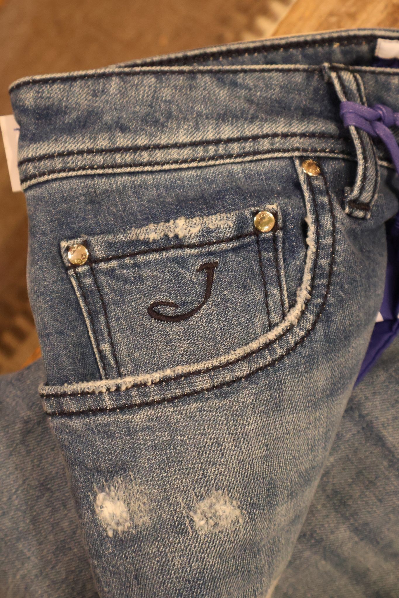 Jacob Cohën - Bard slimfit - Blue with beige leather-patch and gold-toned button