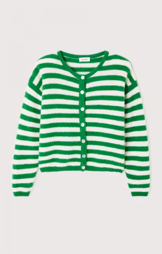 American Vintage - WOMEN'S CARDIGAN VITOW - STRIPED WHITE CLOVER