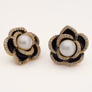 Lily and Rose - COCO ROSE EARRINGS – JET / IVORY PEARL