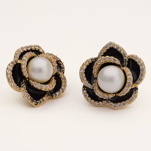 Lily and Rose - COCO ROSE EARRINGS – JET / IVORY PEARL