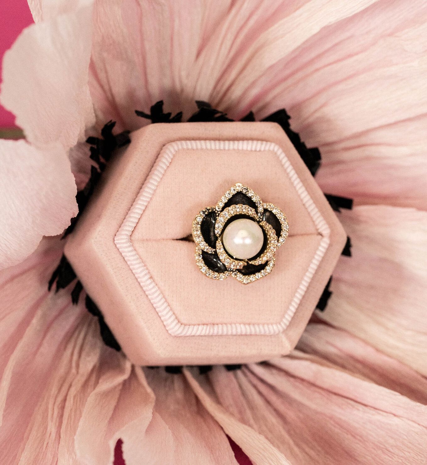 Lily and Rose - COCO ROSE RING – JET / IVORY PEARL
