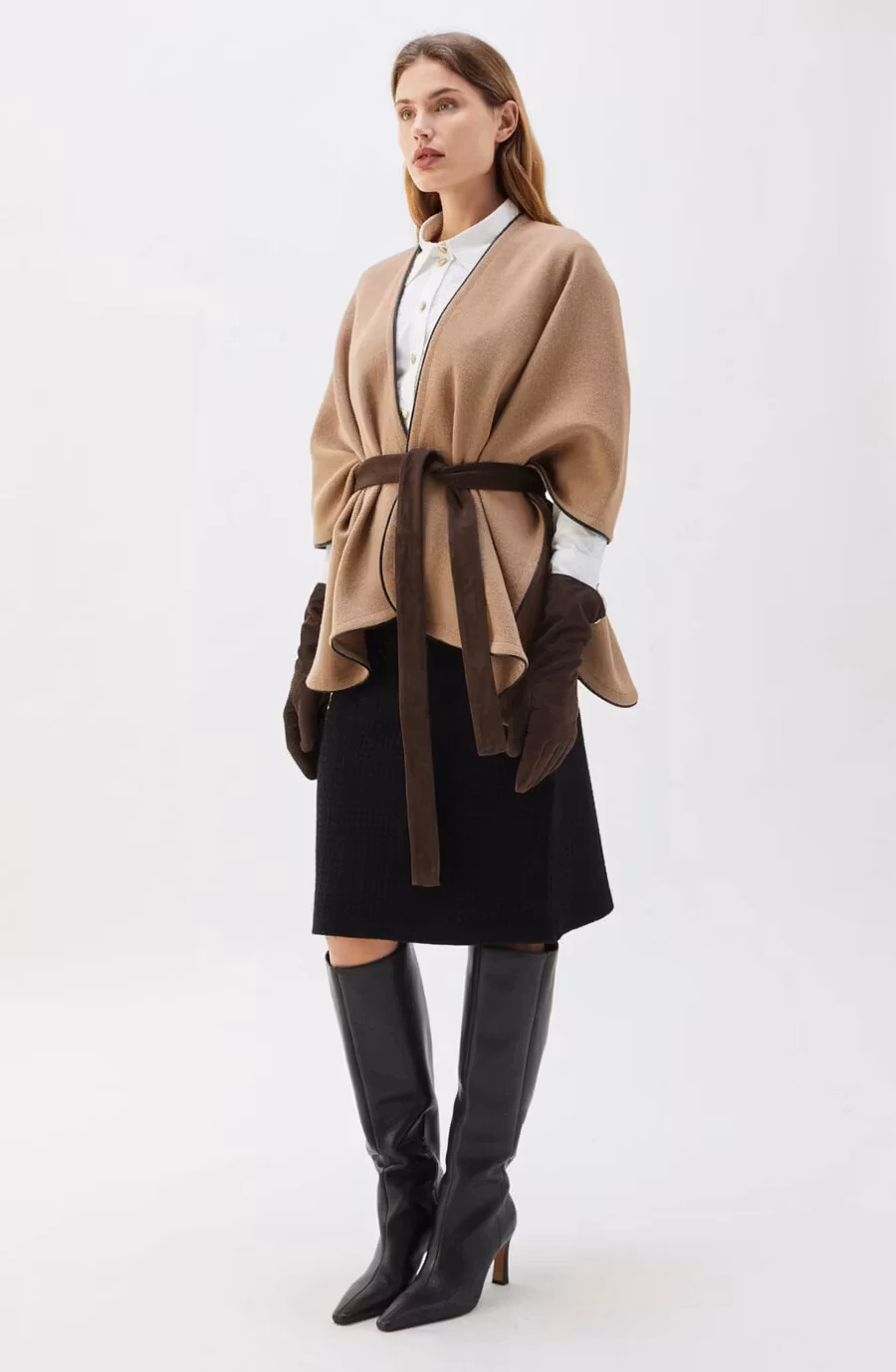 Busnel - MIO PONCHO PIPING - Ljusbrun/Svart