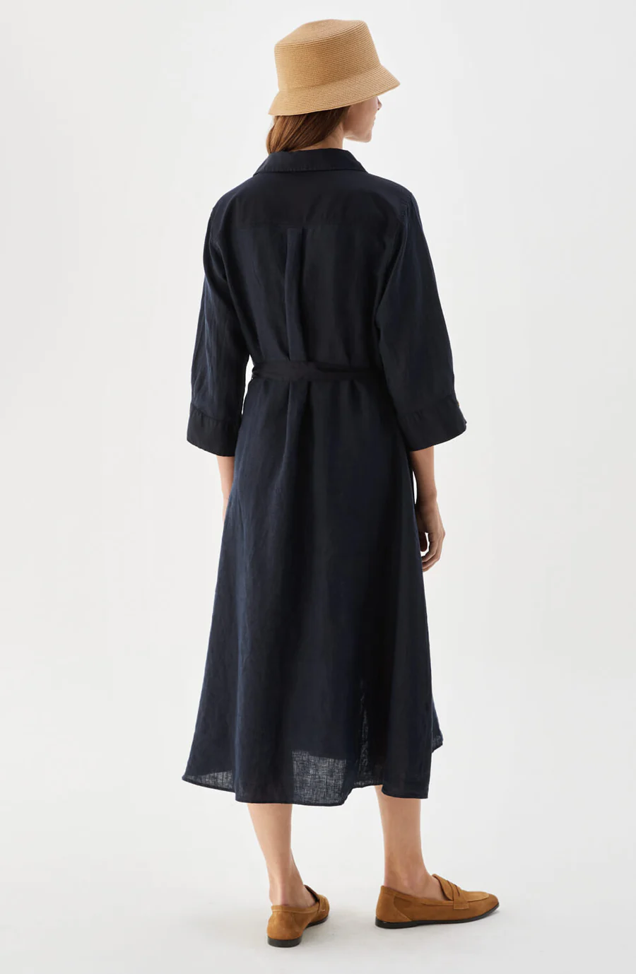 Busnel - NALA MIDIKLÄNNING I LINNE - MÖRKBLÅ