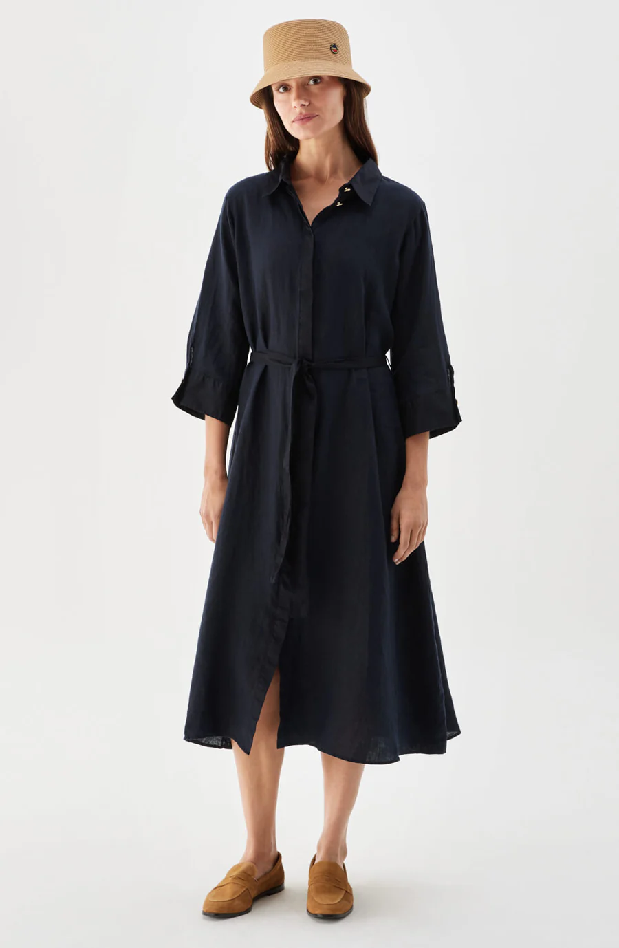 Busnel - NALA MIDIKLÄNNING I LINNE - MÖRKBLÅ