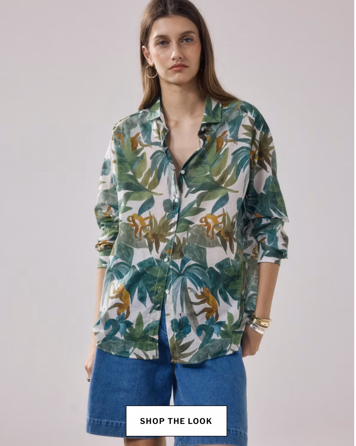 Hartford - CHARLOT SHIRT - CHARLOT WOMEN'S WHITE & GREEN PRINTED COTTON SHIRT