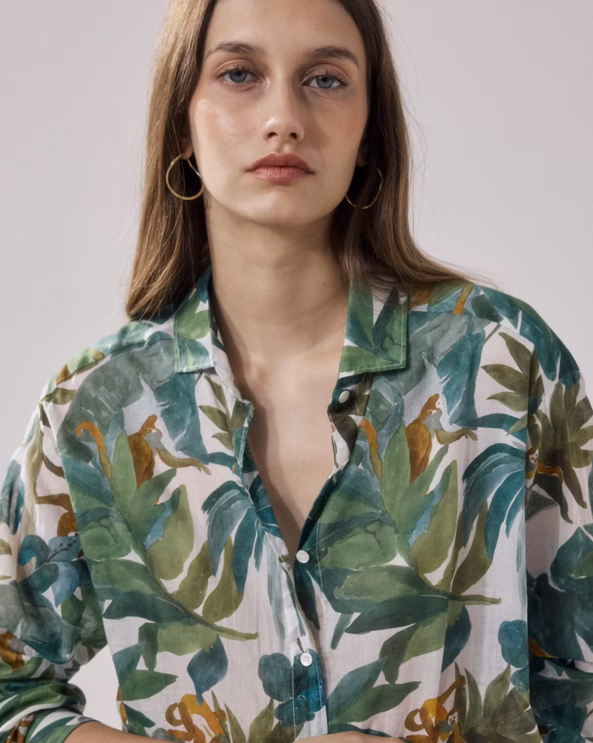 Hartford - CHARLOT SHIRT - CHARLOT WOMEN'S WHITE & GREEN PRINTED COTTON SHIRT