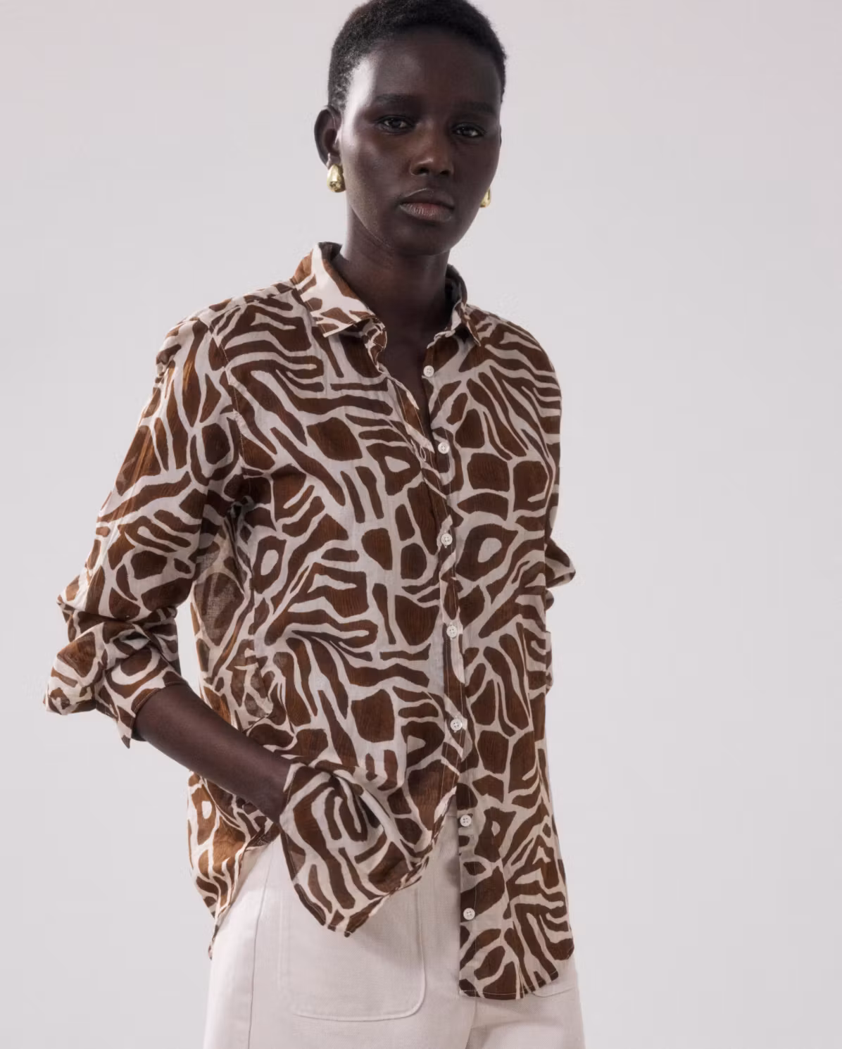 Hartford - CORAZON SHIRT - CORAZON WOMEN'S BEIGE & BROWN PRINTED COTTON SHIRT