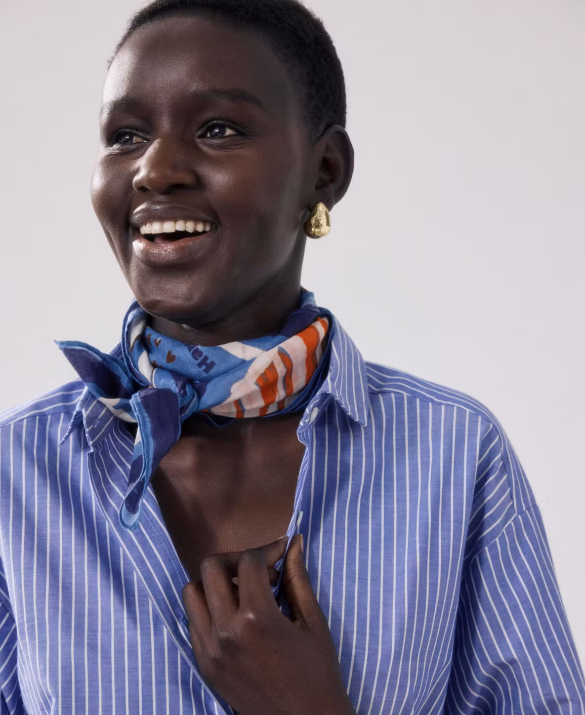 Hartford - BANDANA HIBISCUS - BANDANA FEMME EN COTON BLEU & ORANGE HIBISCUS