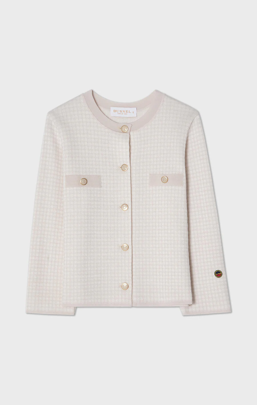 Busnel - ELLE - KORT RUTIG STICKAD JACKA I ULL - LJUSROSA