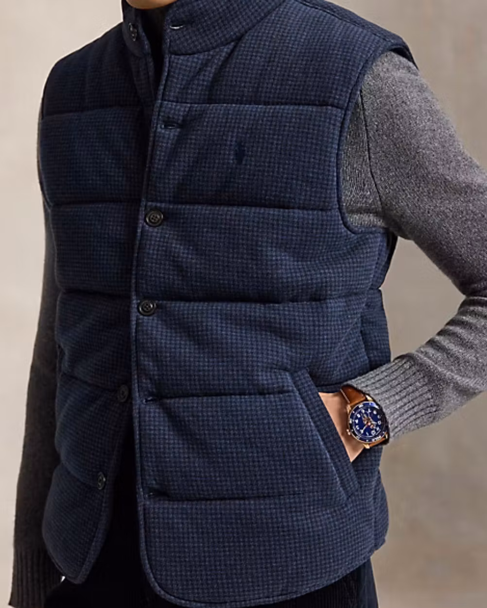 Polo Ralph Lauren - Houndstooth Estate-Rib Waistcoat - Navy