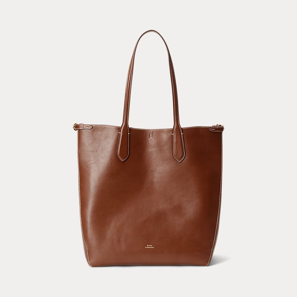 Polo Ralph Lauren -Bellport vertikal toteväska i läder - Brun