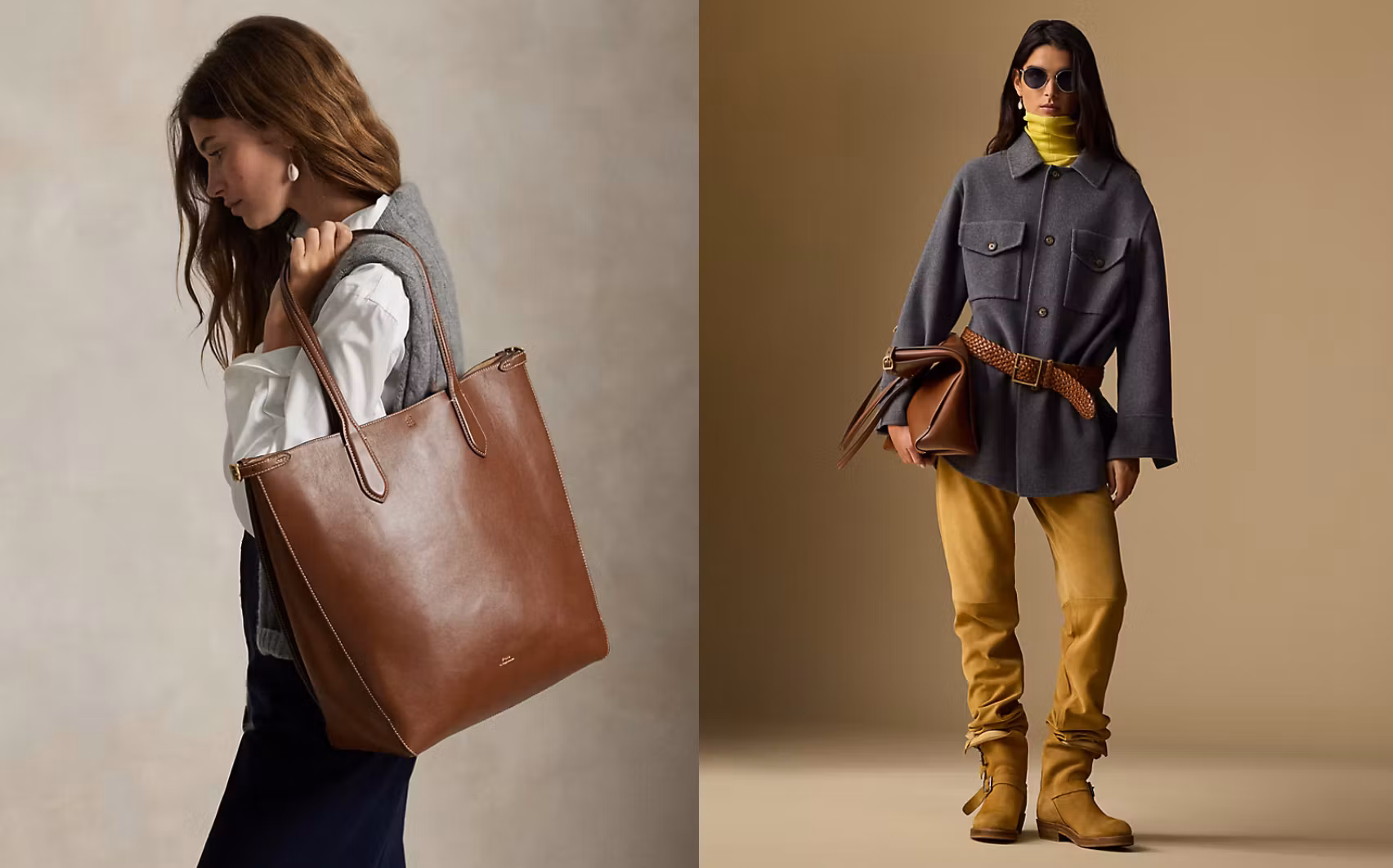 Polo Ralph Lauren -Bellport vertikal toteväska i läder - Brun