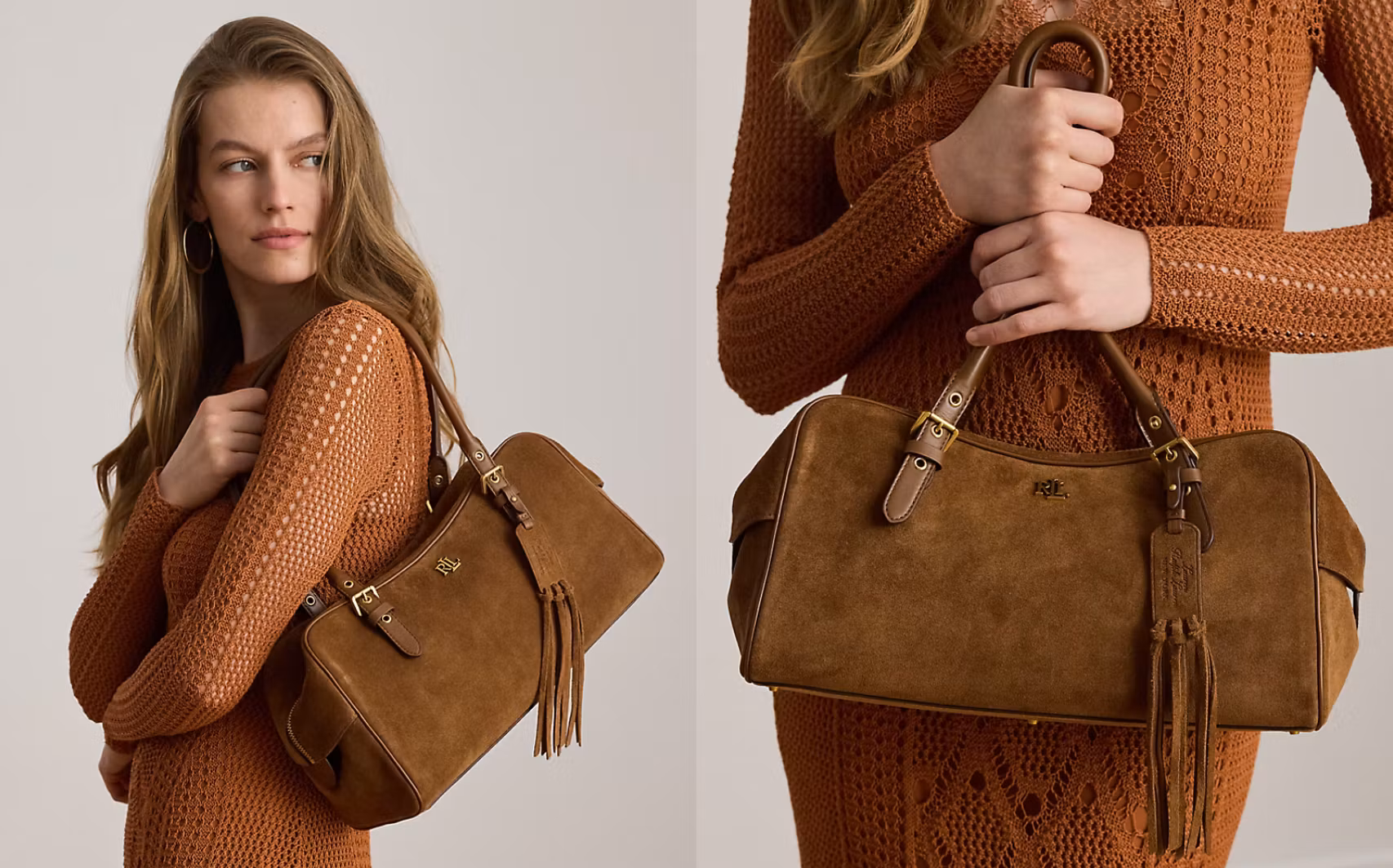 Polo Ralph Lauren - Marcy Large satchelväska i mocka - Brun