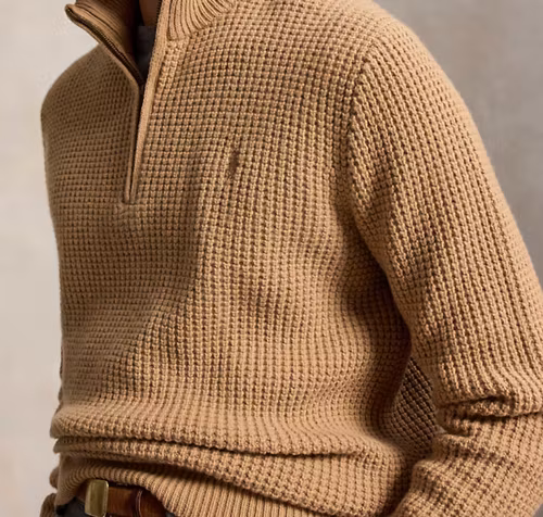Polo Ralph Lauren - Våffelstickad tröja i ull och bomull - New Camel Melange