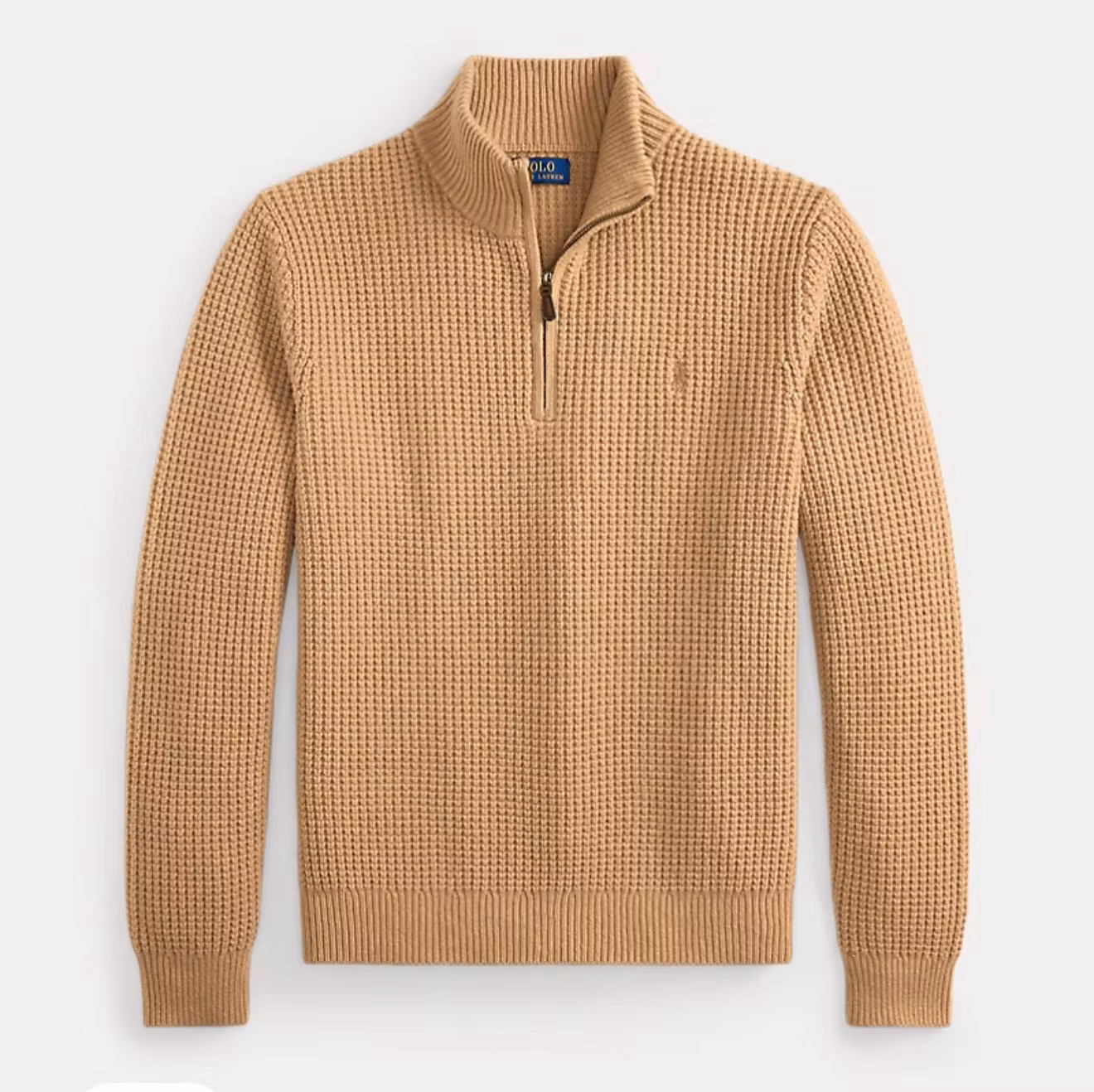 Polo Ralph Lauren - Våffelstickad tröja i ull och bomull - New Camel Melange