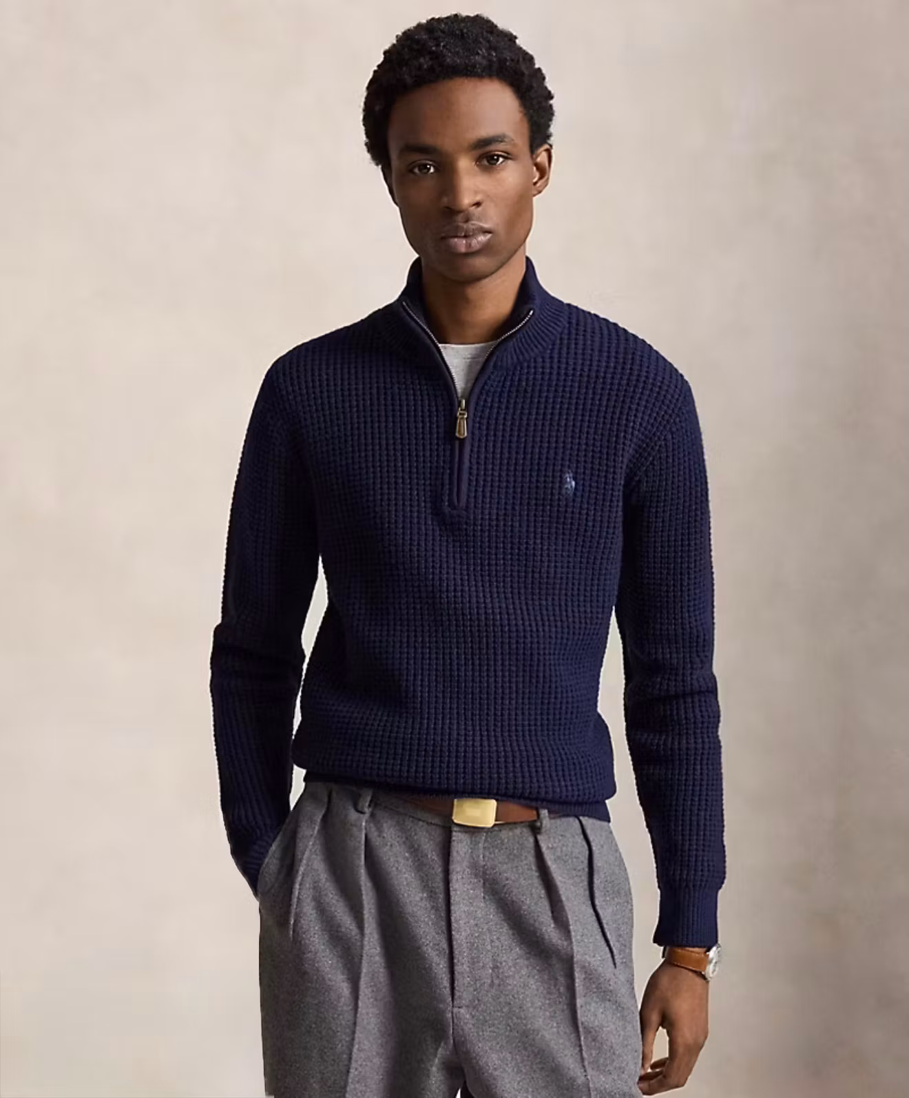 Polo Ralph Lauren - Våffelstickad tröja i ull och bomull - Hunter Navy