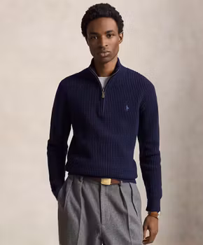 Polo Ralph Lauren - Våffelstickad tröja i ull och bomull - Hunter Navy