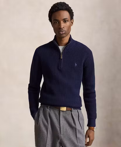 Polo Ralph Lauren - Våffelstickad tröja i ull och bomull - Hunter Navy