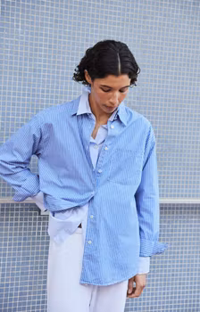 American Vintage - WOMEN'S SHIRT ZATYBAY - AQUA STRIPES