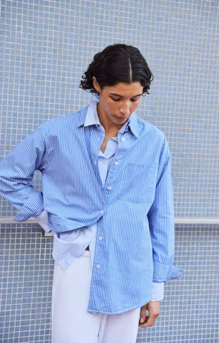American Vintage - WOMEN'S SHIRT ZATYBAY - AQUA STRIPES