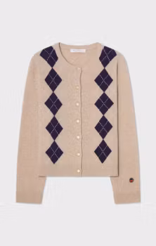 Busnel - JULIA CHECKED CARDIGAN - OAT/PLUM