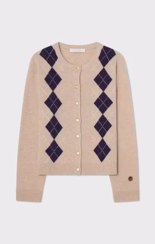 Busnel - JULIA CHECKED CARDIGAN - OAT/PLUM