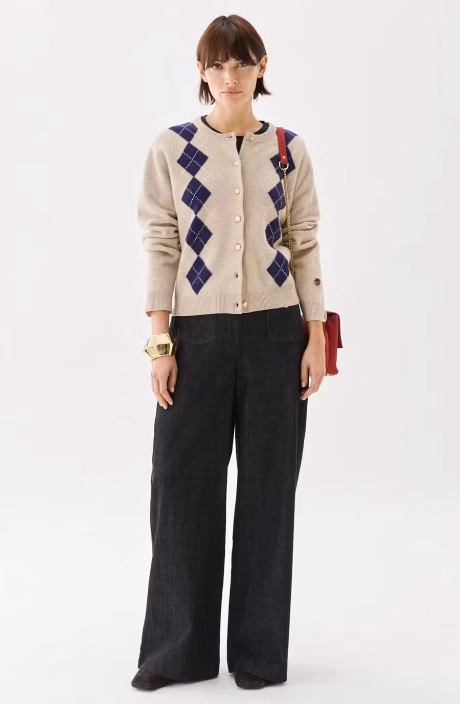 Busnel - JULIA CHECKED CARDIGAN - OAT/PLUM