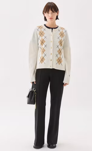Busnel - JULIA CHECKED CARDIGAN - ECRU/SALTY CARAMEL