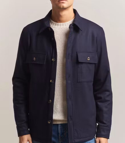 JACOB COHËN - Wool Flannel Eco Fur Lined Shirt Jacket Navy
