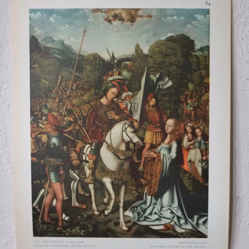 Bibelbild - Abigail knäböjer inför David