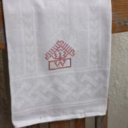 Handduk - Linne Monogram W Röd