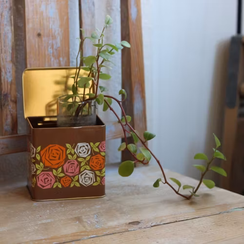Plåtburk - Brun med Blommor