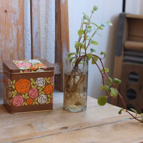 Plåtburk - Brun med Blommor
