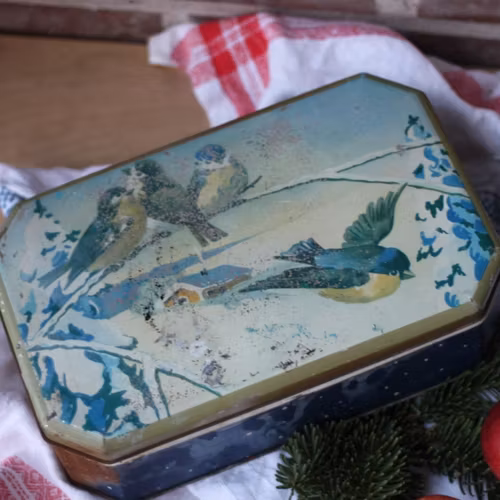 Plåtburk - 2 fack  Vintermotiv Blå Silvergrå