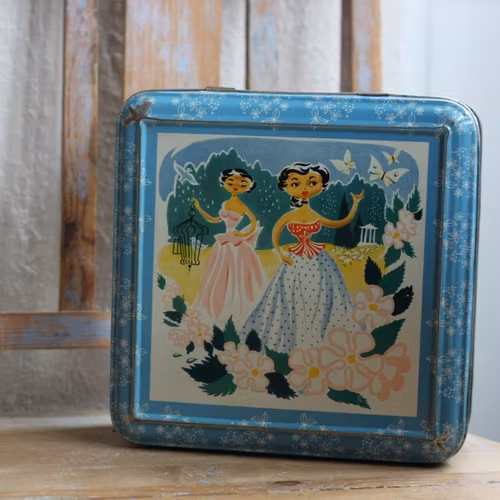 Plåtburk - Blå med Flickor