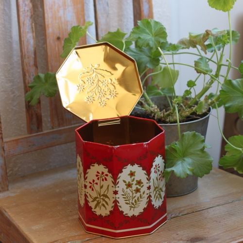 Plåtburk - Kaffeburk Röd Blommor