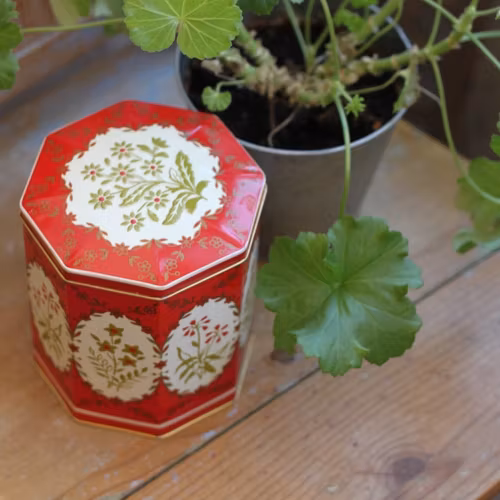 Plåtburk - Kaffeburk Röd Blommor