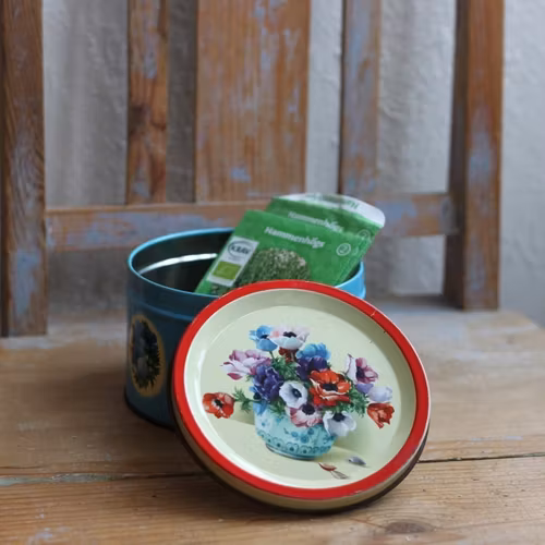 Plåtburk - Blå med Blommor