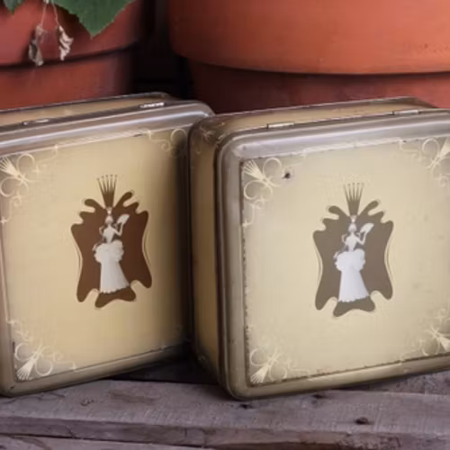 Plåtburk - Gul Brun med Motiv