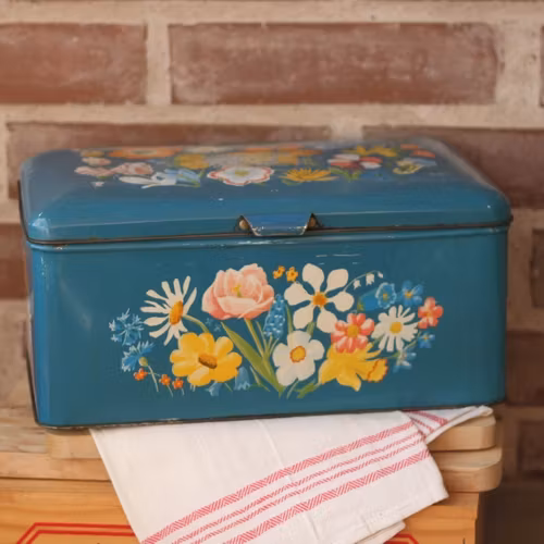 Plåtburk - Kista Blå med Blommotiv