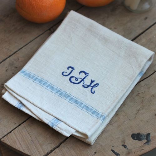 Handduk - Linne Monogram IJK Blå