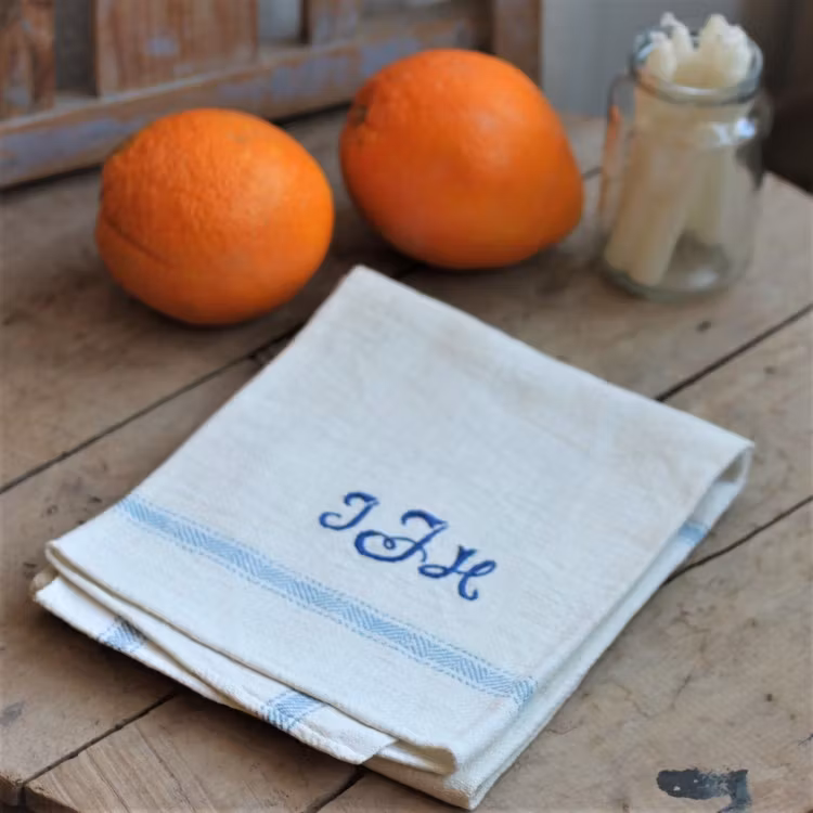 Handduk - Linne Monogram IJK Blå