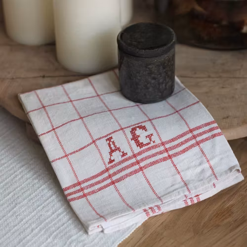Handduk - Linne Monogram AG Röd