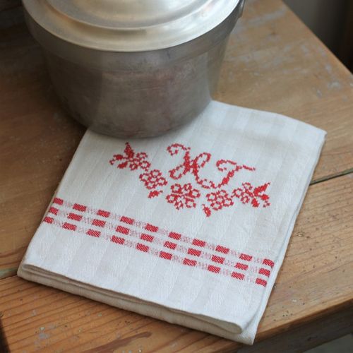 Handduk - Linne Monogram HT Röd