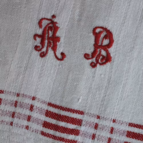 Handduk - Linne Monogram ÅB Röd