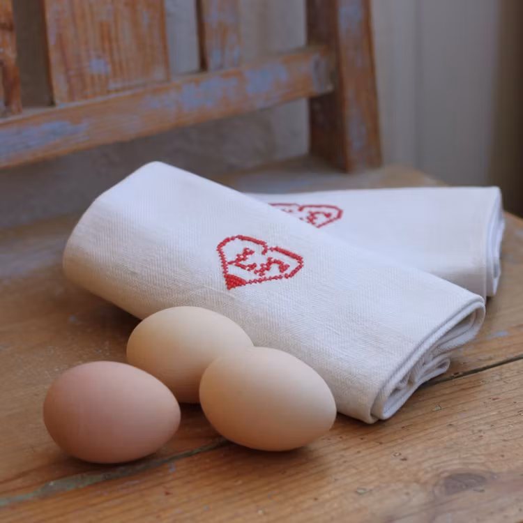 Handduk - Linne Monogram LG Röd