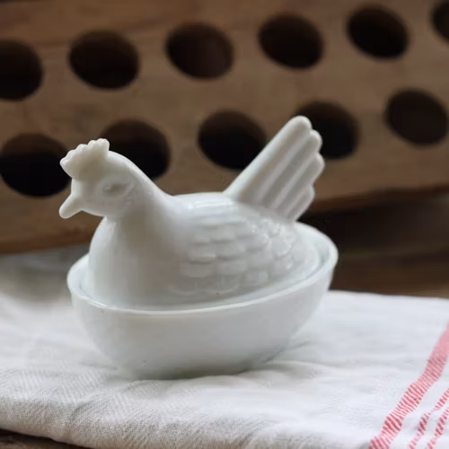 Ägg-gömma - Höna Liten Glas Vit Opaline